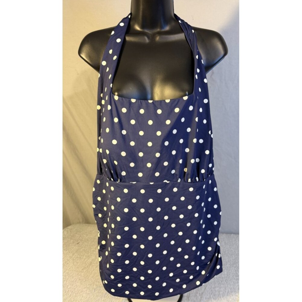 Lands End Women’s Plus 22W 3X Swimsuit Top Tankini Navy Polka Dot Retro Halter